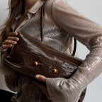 Shoulder Bag | Crocodile-Embossed Vegan Leather | Gold-Tone Hardware