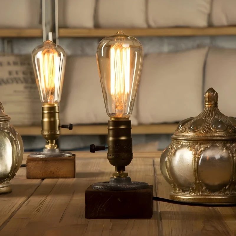 Table Lamp | Industrial Metal & Exposed Bulbs