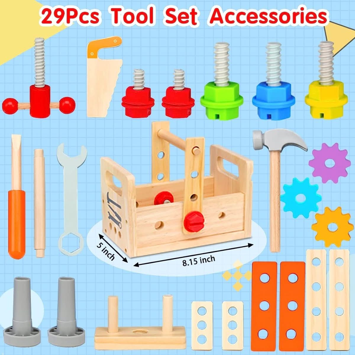 Wooden Tool Set for Kids | Multifunctional Workbench & Storage Box | 29-Piece Set