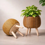 Plant Pot With Feet | Woven Basket & Wooden Feet | With Inner Insert