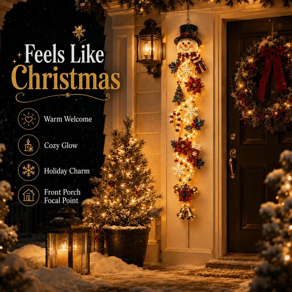Christmas Door Hanger | Warm White Lights & Cordless | 70 cm