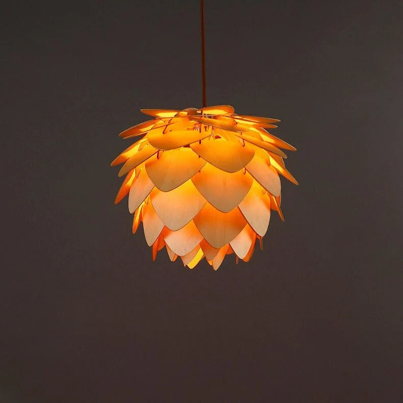 Pendant Lamp | Handcrafted Pine Wood Veneer & Dimmable LED Compatible | Diameter 38/45/68 cm