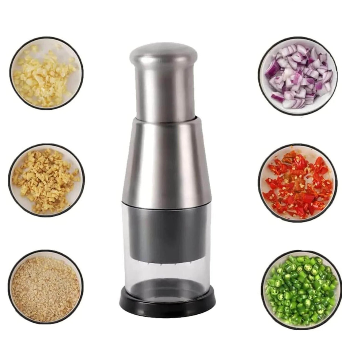 Manual Vegetable Chopper | Stainless Steel Zigzag Blade & Integrated Bowl