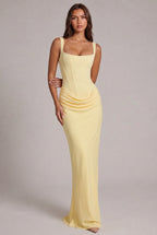 Maxi Dress | Boned Corset Bodice & Draped Lyocell Skirt | Adjustable Straps