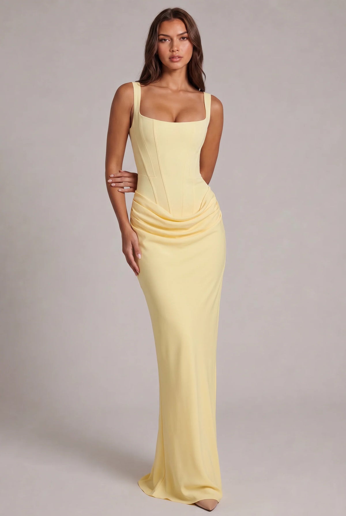 Maxi Dress | Boned Corset Bodice & Draped Lyocell Skirt | Adjustable Straps