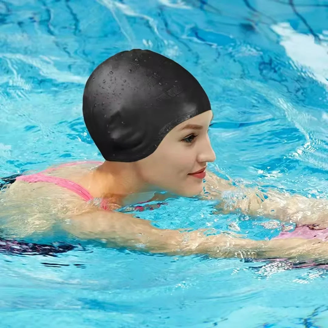 Swim Cap | Stretch Silicone & Built-In Ear Pockets | For Long Hair