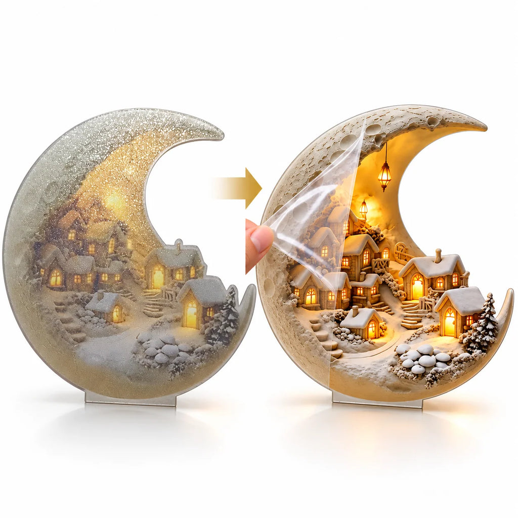 Winter Village Display | Acrylic Crescent Moon Design | 20 × 17 cm