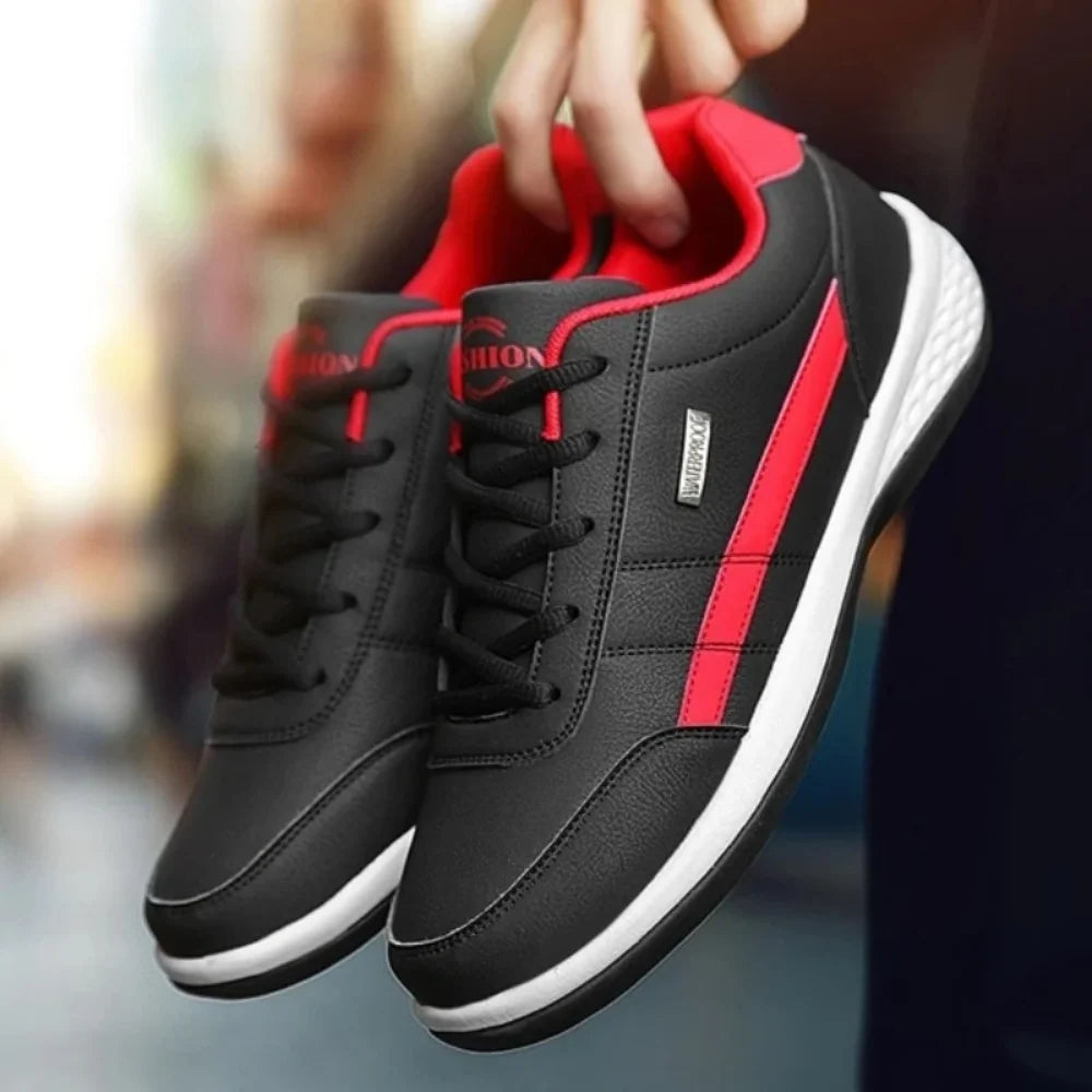 Men’s Sneakers | Textured Leather Lace-Up | Low-Top Contrast Panel