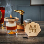 Cocktail Smoker Kit | Engraved Natural Wood | Includes Torch & Wood Chips