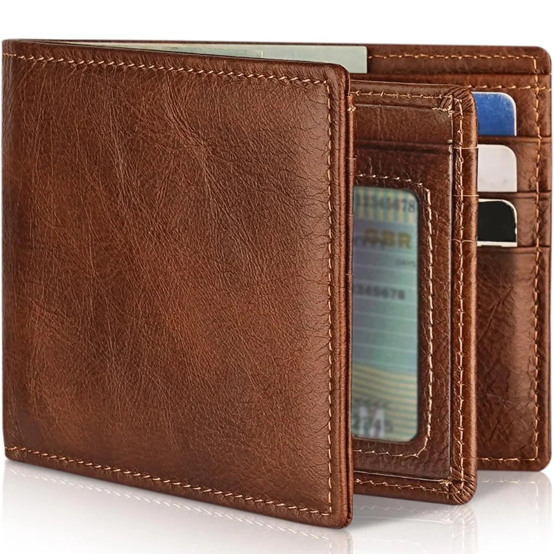 Men’s Wallet | RFID-Blocking Genuine Leather Slim Bifold | 13 Card Slots