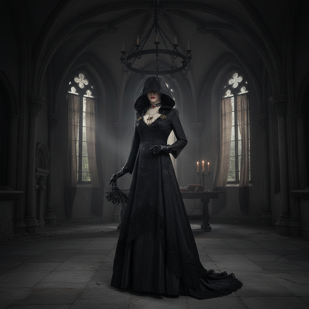 Vampire Costume | Gothic Hooded Dress | Complete Set