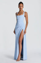 Maxi Dress | Draped Twill Corset Bodice | Adjustable Lace-Up Back