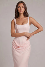 Maxi Dress | Boned Corset Bodice & Draped Lyocell Skirt | Adjustable Straps