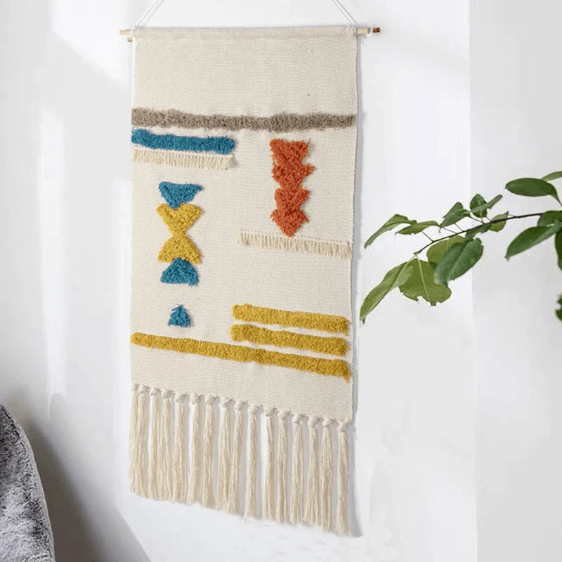 Macrame Wall Hanging | Handcrafted Cotton & Linen Geometric Fringe | 50 x 70 cm + 20 cm Fringe