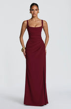 Maxi Dress | Draped Twill Corset Bodice | Adjustable Lace-Up Back