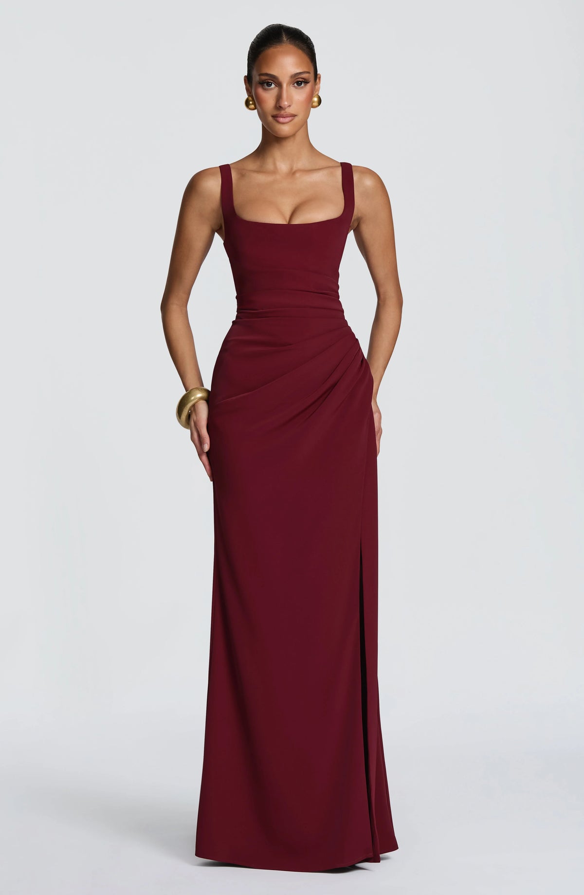 Maxi Dress | Draped Twill Corset Bodice | Adjustable Lace-Up Back