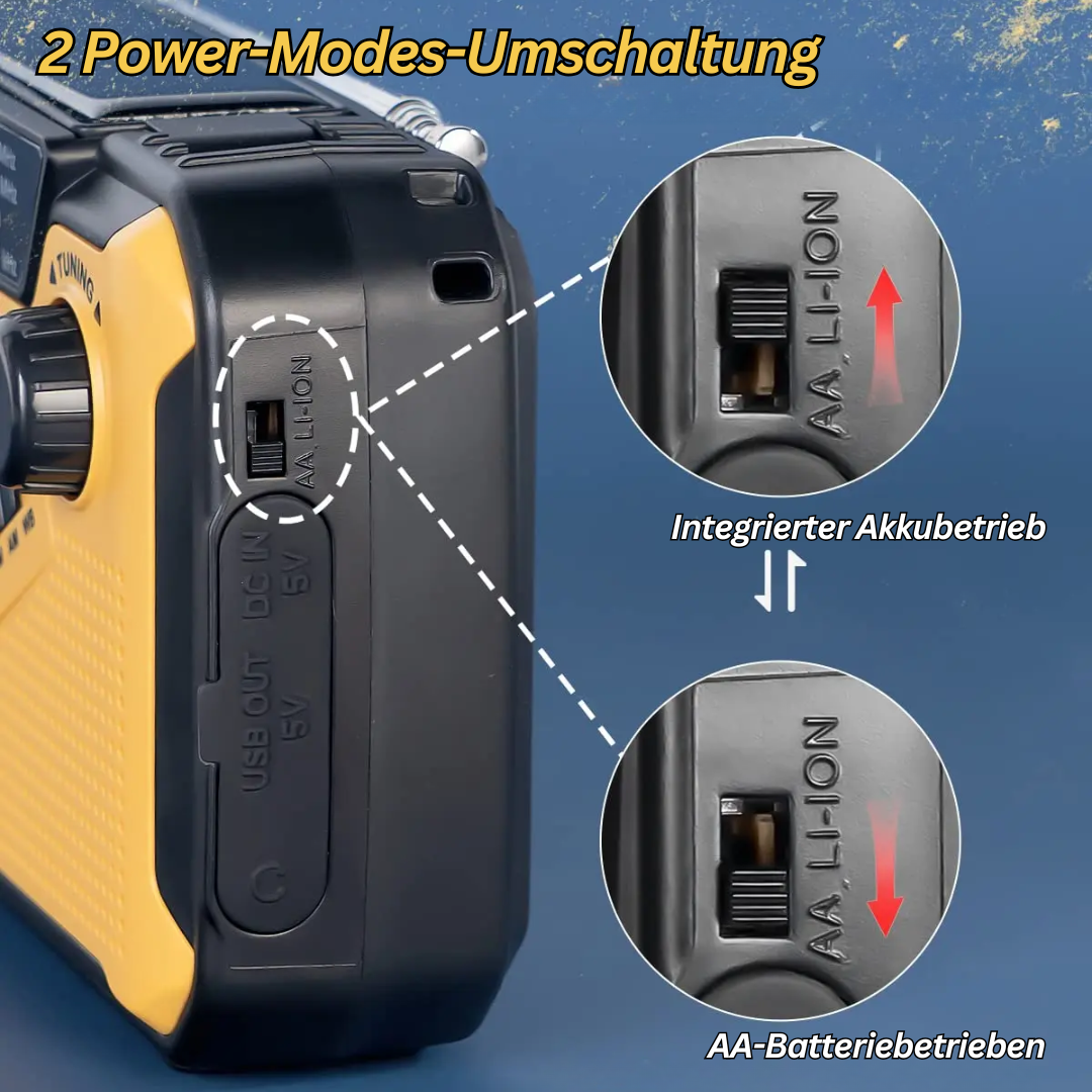 Emergency Radio | Solar & Hand-Crank Charging | SOS Alarm & LED Lights