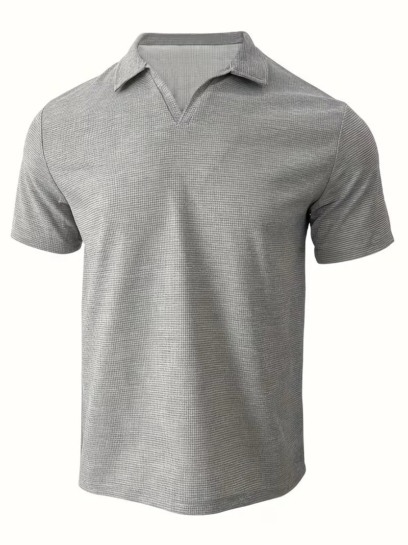 Men’s Polo Shirt | Short Sleeve V-Neck | Waffle Texture & Stretch Fabric
