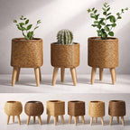 Plant Pot With Feet | Woven Basket & Wooden Feet | With Inner Insert