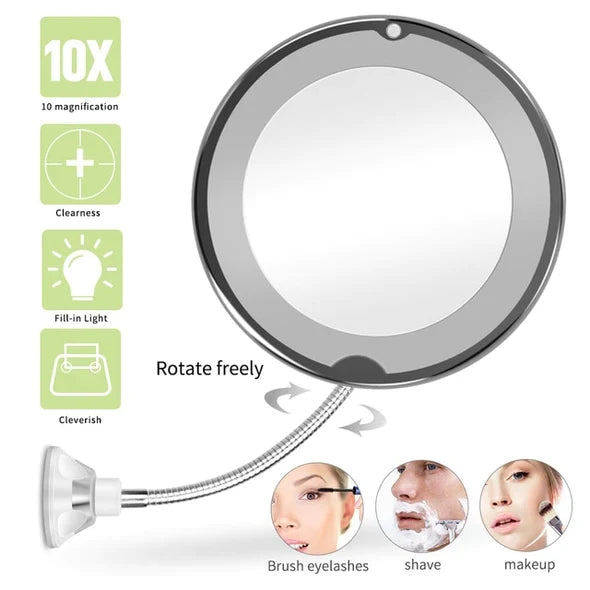 Lighted Makeup Mirror | 10x Magnification & LED | Suction-Cup Mount