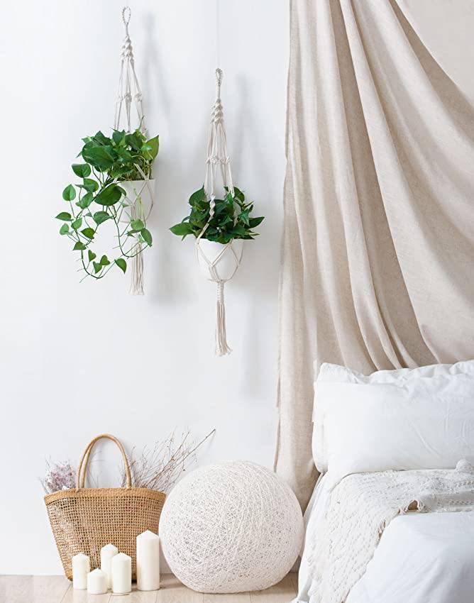 Macrame Plant Hangers | Handmade Cotton Cord & Beads | Set of 4