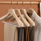 Wooden Hangers | Camphor Wood Wide-Shoulder & Non-Slip Flocked Rod | Set of 2