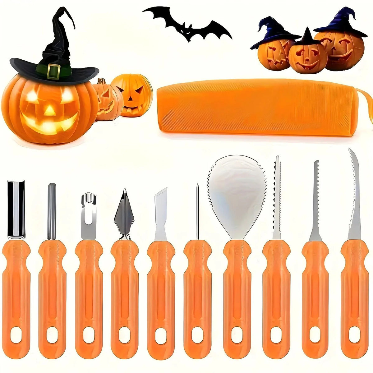 Pumpkin Carving Tool Set | Stainless Steel Blades & Non-Slip Grip | Storage Bag