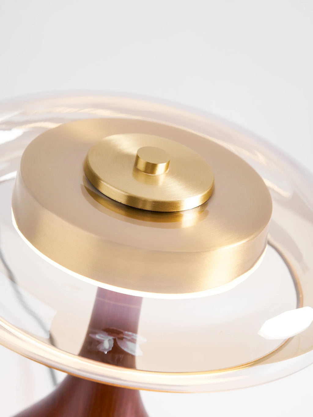Table Lamp | Walnut-Tone Wood & Amber Glass | Warm LED Light