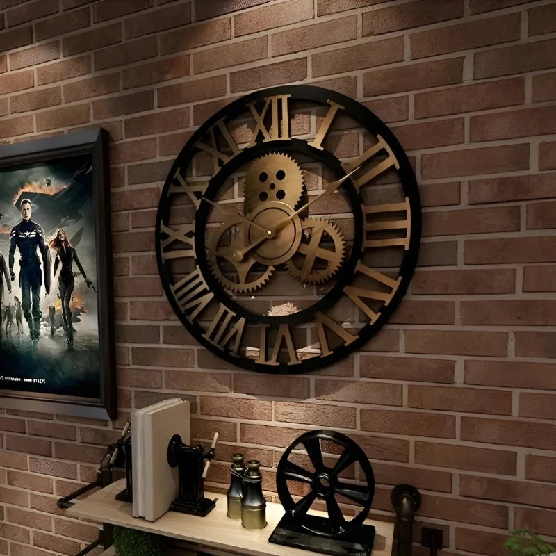 Wall Clock | Digital Display & Gear-Accented Bamboo | 30/40 cm