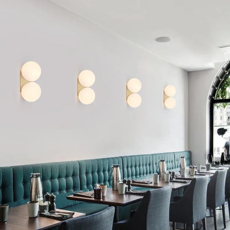 Wall Lamp | Gilded Finish & Two Glass Globes | 180° Rotatable Arm