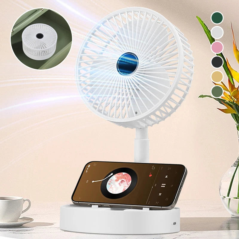 Table Fan | Foldable Telescopic & USB-C Rechargeable | Smartphone Holder