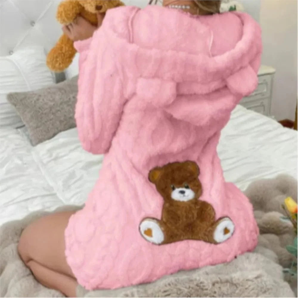 Fleece Romper | Plush Hood With Bear Ears | Front Zipper