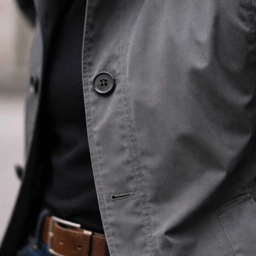 Men's Trench Coat | Pointed Collar & Button Front Closure