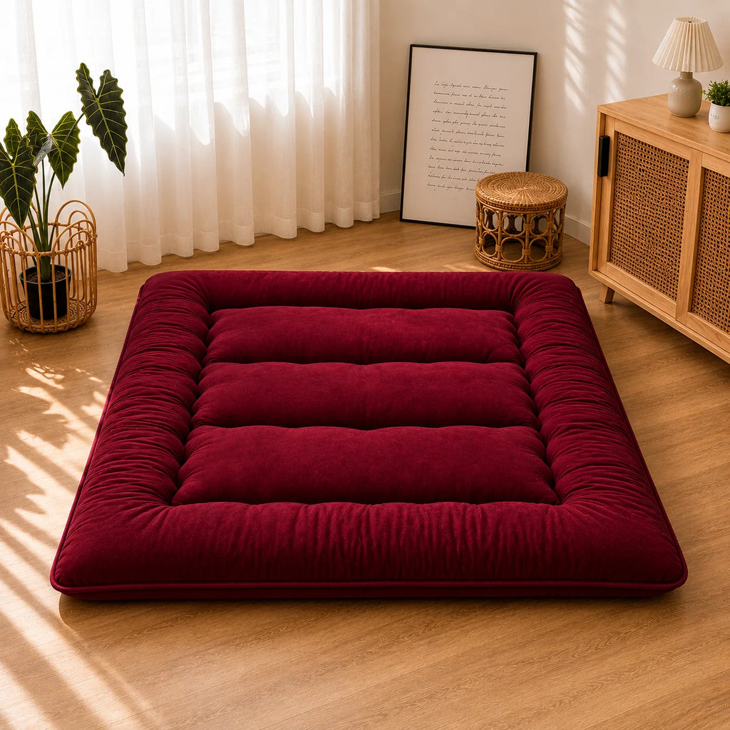 Japanese Futon Mattress | Quilted 4-Inch & Foldable | Washable Polyester