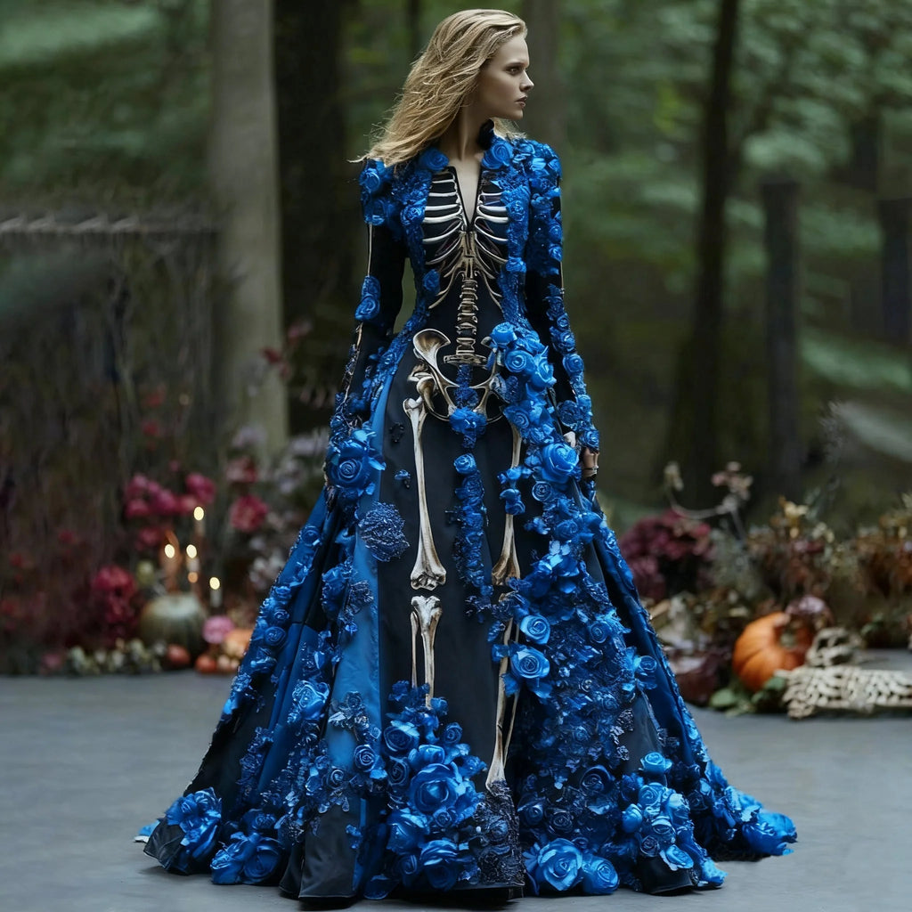 Maxi Dress | Skeleton Floral Print & Long Sleeve