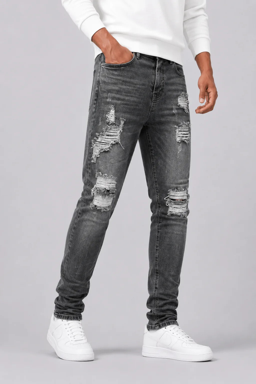 Men's Jeans | Slim Tapered Fit | Dark Wash & Ripped Details