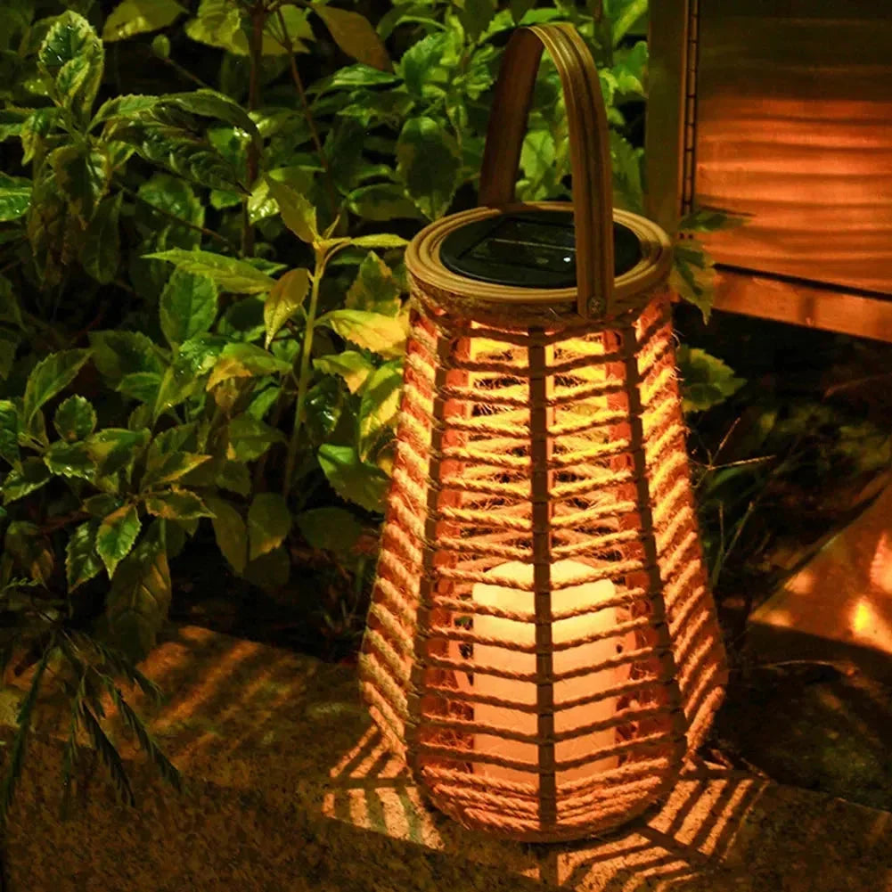 Outdoor Solar Lantern | Handwoven Rattan & Bamboo Waterproof IP44