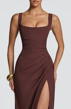 Maxi Dress | Draped Twill Corset Bodice | Adjustable Lace-Up Back