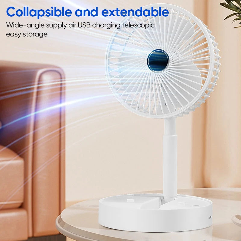 Table Fan | Foldable Telescopic & USB-C Rechargeable | Smartphone Holder