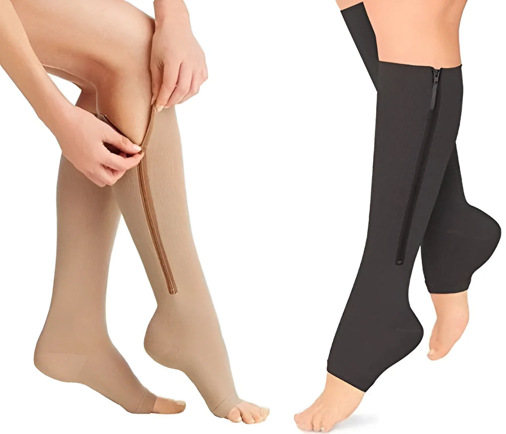 Compression Socks | Graduated 20-30 mmHg | Zippered Open Toe