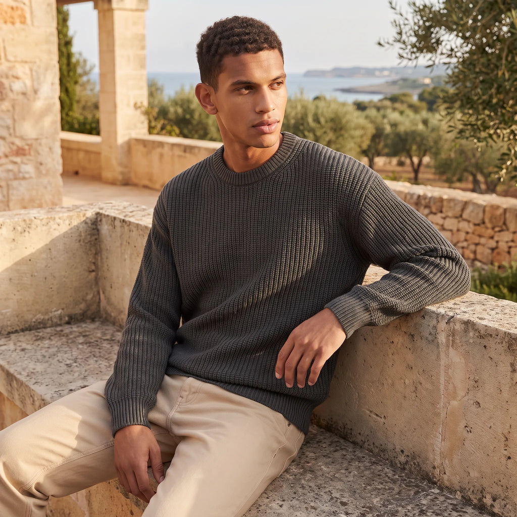 Men’s Sweater | Knitted Crew Neck & Rib-Knit Trim | Regular Fit