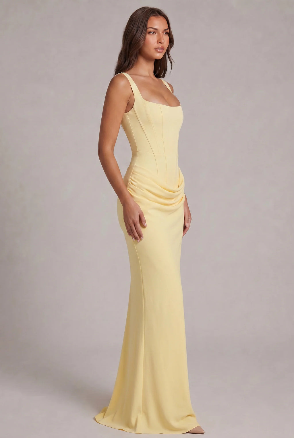 Maxi Dress | Boned Corset Bodice & Draped Lyocell Skirt | Adjustable Straps