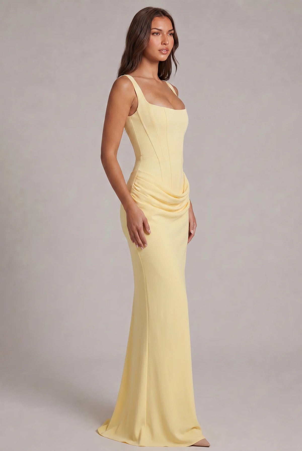 Maxi Dress | Boned Corset Bodice & Draped Lyocell Skirt | Adjustable Straps