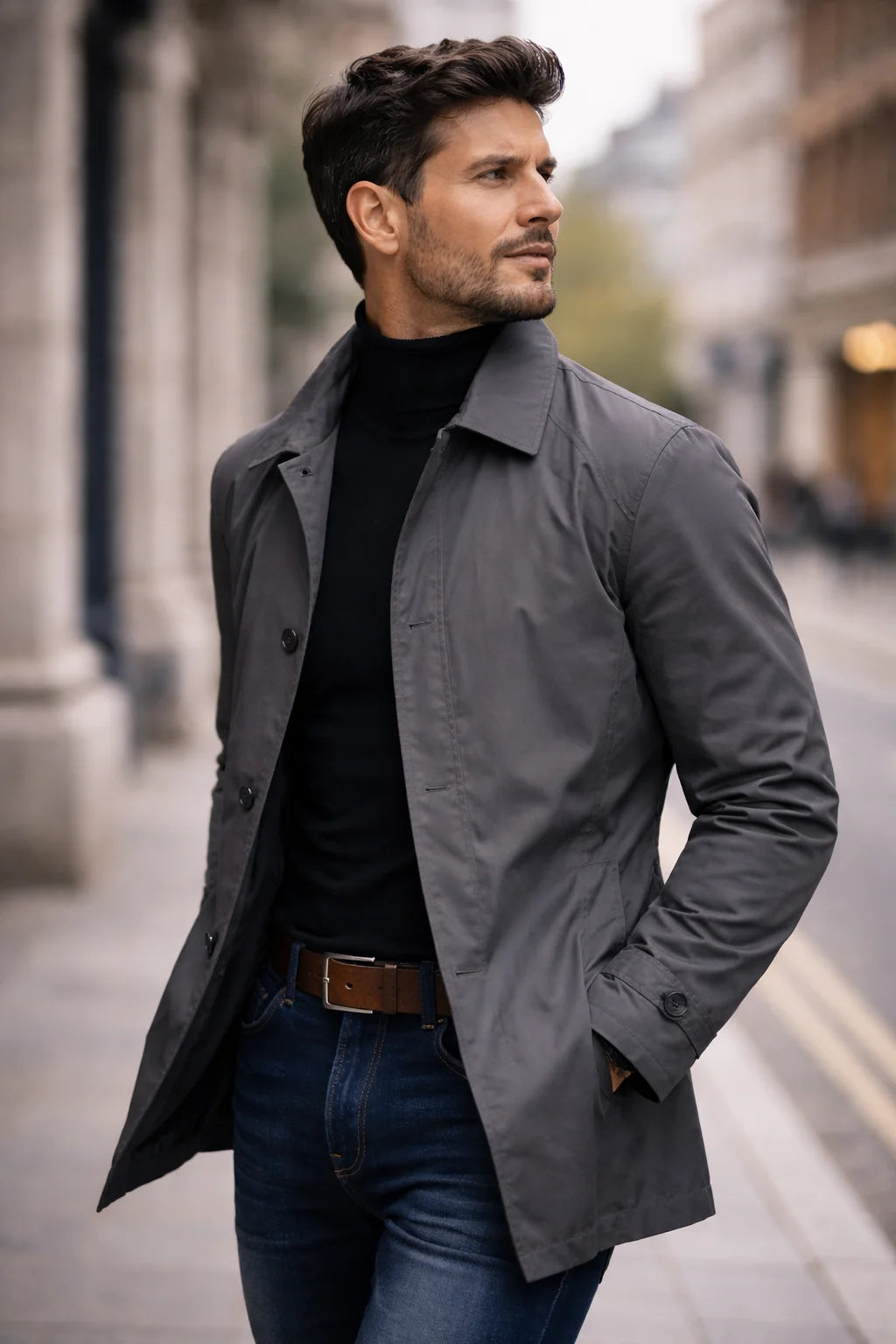 Men's Trench Coat | Pointed Collar & Button Front Closure