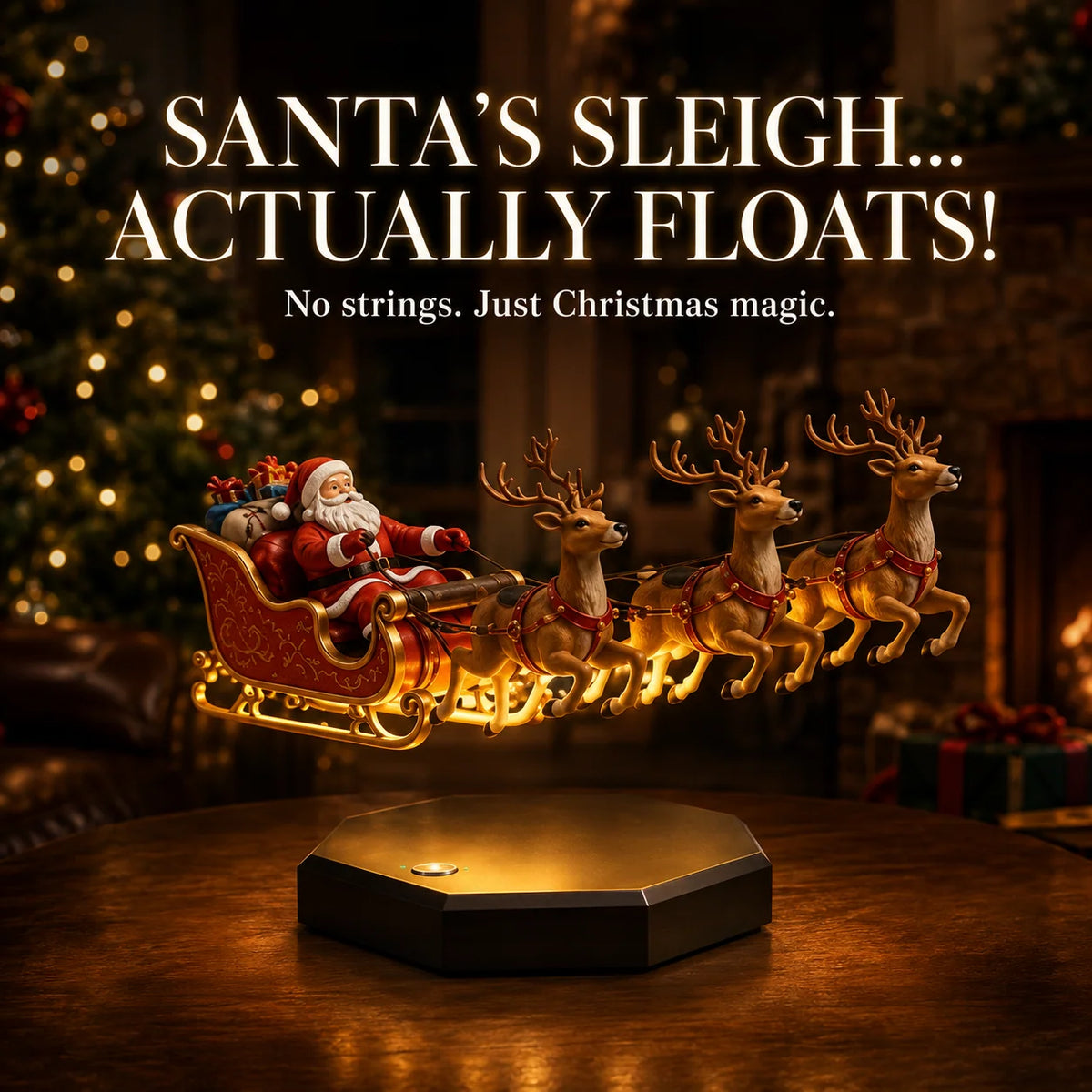 Christmas Decoration | Magnetic Levitation Sleigh & Warm Lighting | Four Reindeer