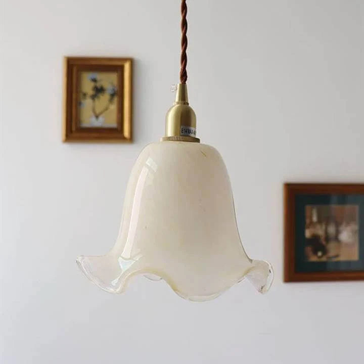 Pendant Light | Brass & Floral Glass Shade | 200 cm Cable
