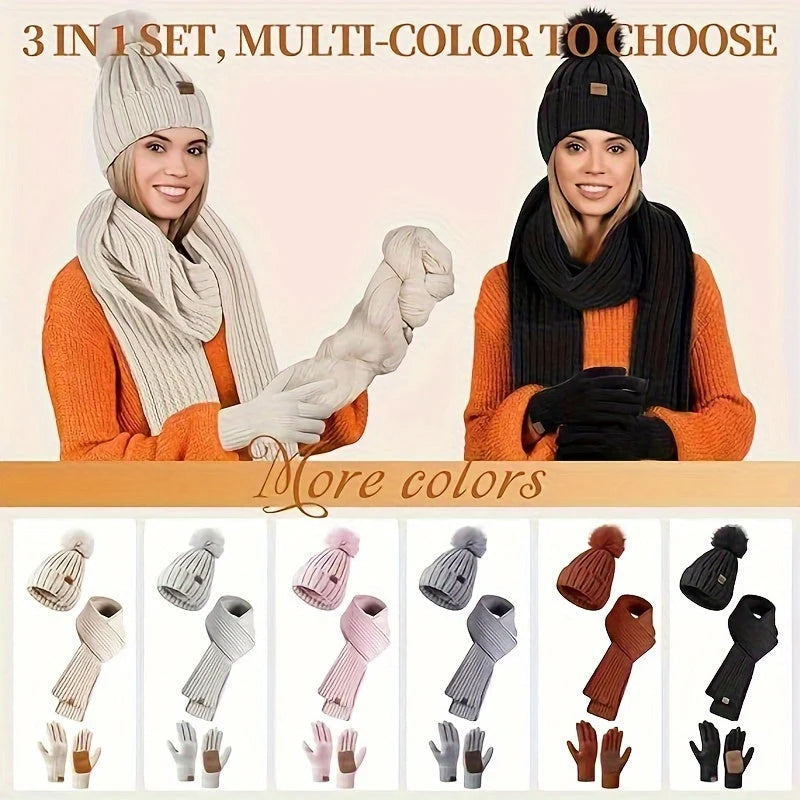 Hat, Scarf & Gloves Set | Knitted & Touchscreen | One Size