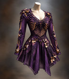 Gothic Mini Dress | Long Sleeve V-Neck | Bone & Floral Appliqués
