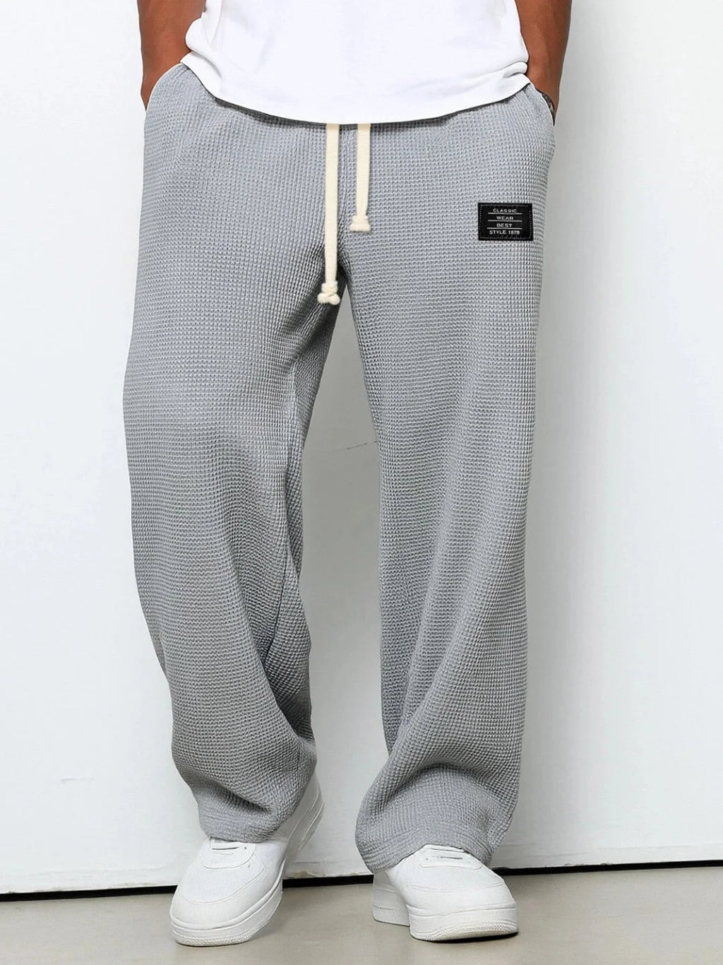 Men's Pants | Waffle-Knit Wide-Leg | Elastic Drawstring Waist