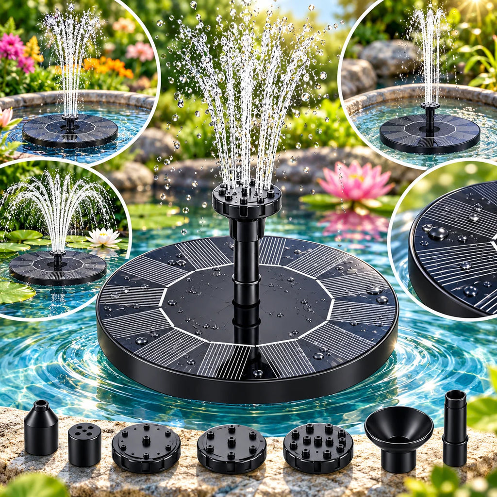 Solar Fountain Pump | Floating & Solar-Powered | Interchangeable Fountain Heads